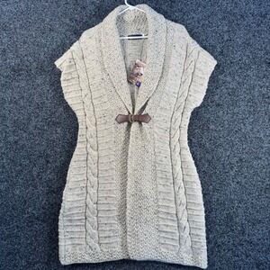 British Wool Naturally Cable Knit Shawl Collar Cardigan Vest Oatmeal XL